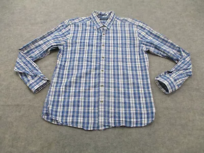 Fish Hippie Shirt Mens Medium Blue White Plaid Solace Fishing Button Up • $29.96