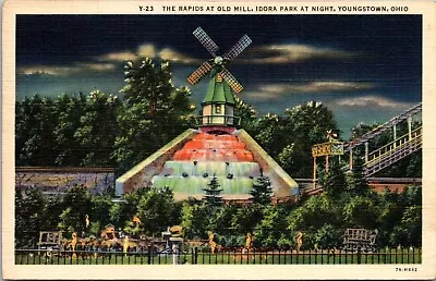 Youngstown Ohio Idora Amusement Park Rapid At Old Mill Ride Night View Postcard • $4.99