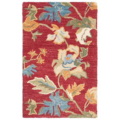 SAFAVIEH Country Farmhouse Floral Hand-Hooked Wool Area Rug Red Multi Blossom • $51.99