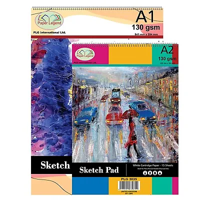 A1 & A2 Sketchbook Spiral Pad White Blank Cartridge Paper Kids Adults Drawing • £15.39
