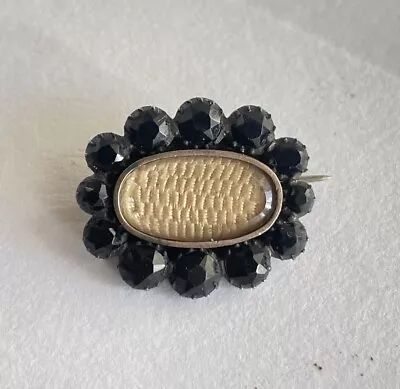 Georgian Era Antique Mourning Brooch Fichu Pin Lace Pin With Hair Jet Halo 1800 • $274.35