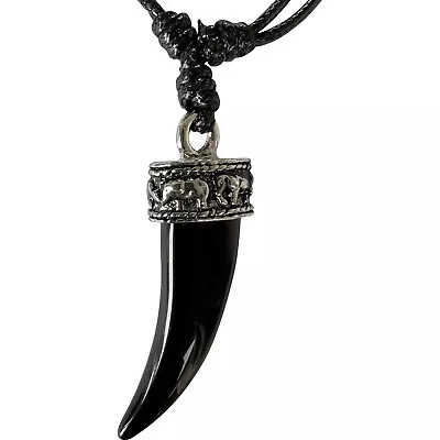 Elephant Tooth Horn Tusk Pendant Necklace Black Cord Chain Mens Ladies Jewellery • £4.49