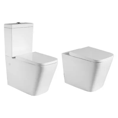 Bathroom Close Coupled Toilet & Back To Wall Soft Close Seat Short Projection WC • £139.99