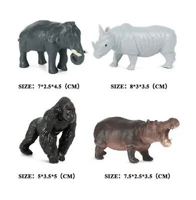 4pcs/set Mini Hippo Rhino Chimpanzee PVC Toy Wild Animal Figure Doll Kids Gift • $12.55