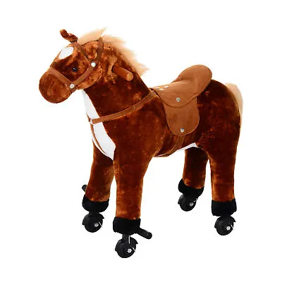 HOMCOM Child Boys Walking Horse Riding Toy Plush Walk Pony Wheels W/ Sound Brown • £79.99
