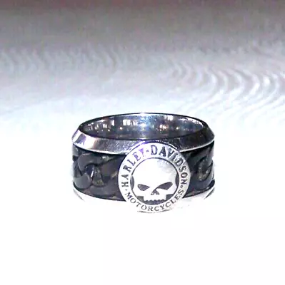 Harley-Davidson Men's Black Steel Chain Willie G Skull H-D Ring HSR0030 SIZE 10 • $59.99