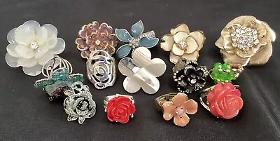 Vintage To Now Costume Jewelry Flower **14 Rings** Lot. Assorted Sizes. 6.8oz • $1.25