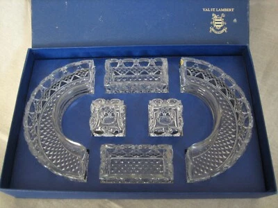 $95 • Buy VAL ST LAMBERT Crystal 6 Pc Centerpiece Candle Holders Vases Dishes Orig Box
