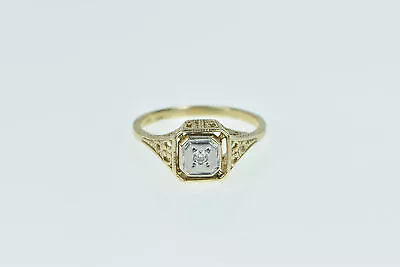 10K Art Deco Filigree Diamond Classic Engagement Ring Yellow Gold *38 • $229.95