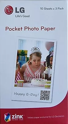 LG Pocket Photo Printer Paper  PACKS OF 30 SHEETS PER BOX ZINK PAPER  NEW PS2203 • £14.99