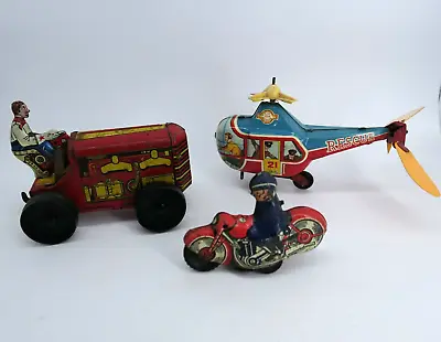 1960s Clockwork Tinplate Lithograph Toys Sea Rescue Helicopter MAR Marx Tractor • $30.82