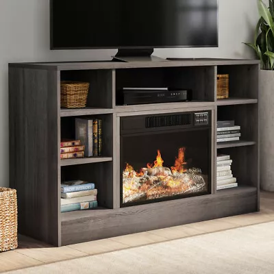 Electric Fireplace Gray Tv Stand Console With Media Shelves Remote Control Led • $359.29