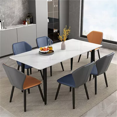 4-6 Seats Glossy Rock Slab Dining Table Kitchen Table Steel Legs Restaurant Cafe • $175.95