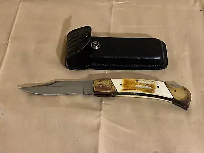 Vintage Folding Hunting Knife & Sheath Ak-93 • $18