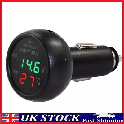 3 In 1 Car Voltmeter Thermometer 12V 24V Multifunctional Adapter (Red Green) • £8.39