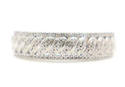 Men's 6.9mm Wide 10KT White Gold 0.61 Ctw Round Diamond Micro Pave Ring - 6.35g • $292.95