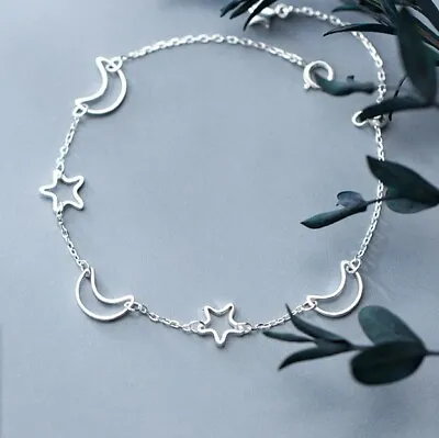 Fashion Women 925 Sterling Silver Hollow Moon Star Chain Hand Bracelet 6-7.5  • $15.99