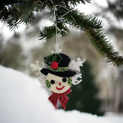 Vintage Snowflake Christmas Snowman Ornament • $9.75