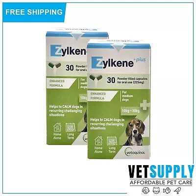 Zylkene Plus Calming Nutritional Supplement For Dogs GREEN 10-30 Kg 60 Capsules • $170.91