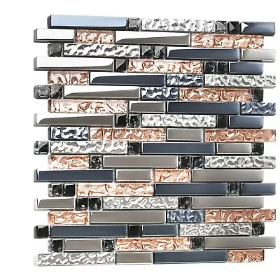 Crystal Glass Mosaic Tile Blue Rose Gold For Backsplash Wall Bathroom Kitchen • $89.98