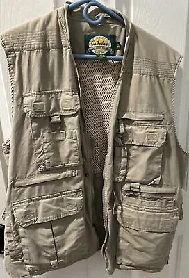 Cabela’s Cotton Khaki Vest Jacket Men’s Xl Fishing Photographer Outdoor Hunting • $29.99