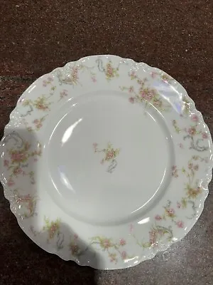 Vintage Haviland Limoges 9 1/2  Dinner Plate Pink Floral & Blue Swirls • $19.95