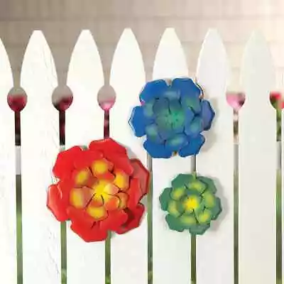 Set Of 3 Metal Flowers LARGE Wall Decor Fence Hanger Garden • $13.98