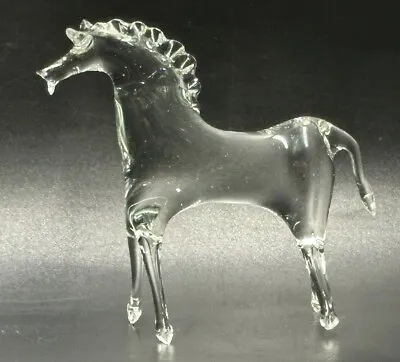 Vintage Stallion Pony Horse Clear Blown Glass Art Standing Figurine 3” Long • $21