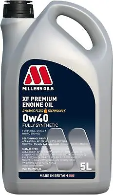 Millers XF Premium 0W-40 Fully Synthetic Engine Oil 5L ACEA A3/B4 MB229.5 • £44.99