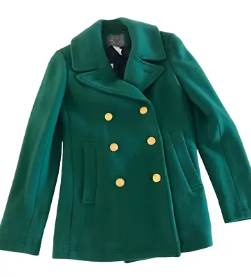 J. Crew Stadium Cloth Nello Gori Green Double-Breasted Wool Majesty Pea Coat - 0 • $125