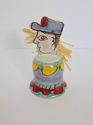 Desimone Italy Pottery Handmade Ceramic Bell Man In Hat Raffia Bow Signed • $50.96