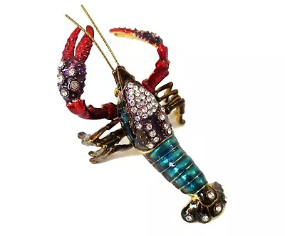 Bejeweled Large Lobster Hinged Metal Enameled Crystal Trinket Box • $26.99