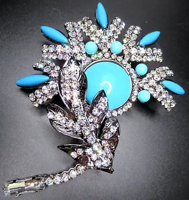 LAWRENCE VRBA Huge 5  Turquoise Blue Flower Pin Brooch • $499.99