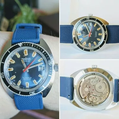 Miramar Geneve By Tissot Vintage Divers Watch Automatic Manual Wind Blue Dial • $149