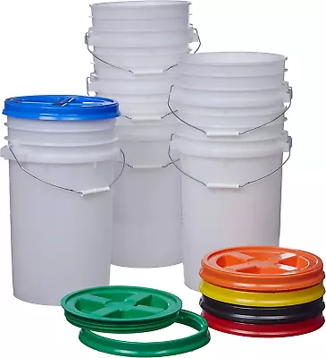 7 Gallon Food Grade Buckets With Assorted Gamma Lids (6 Pack) BPA Free Container • $250.36