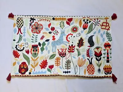 IKEA Rodarv Lumbar Throw Pillow Cover 16x25 Colorful Embroidered Folk Art • £19.41