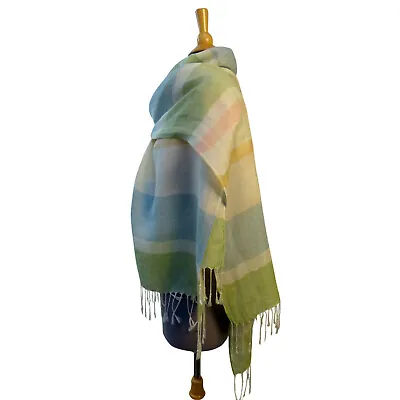 Airy Fringed Gauze Shawl Pastel Blue Green Pink Gold Fringed 88  X 27  Scarf • $15.50