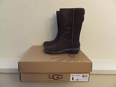 UGG Womens 6 Haywell Brown Leather Winter Boots Sheepskin 1001669 BWST (Youth 4) • $99.99