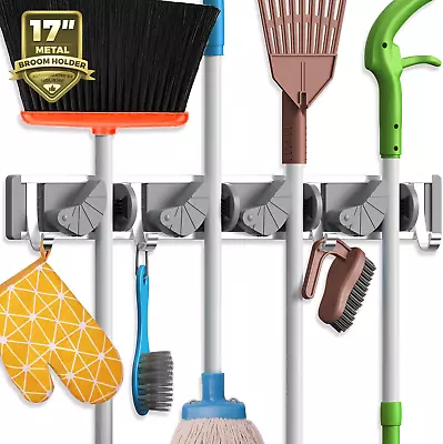 Holikme Mop Broom Holder Wall Mount Metal Pantry Organization And Storage Garden • $15.04