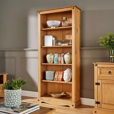 Tall Pine Bookcase 5 Book Shelves Corona Mexican Solid Wood Living Room • £137.99