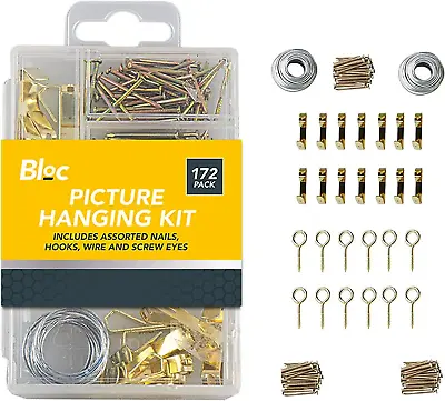 172pk Picture Hanging Kit Set Hooks Nails Wire Photo Frame Mirror Wall Art • £2.16