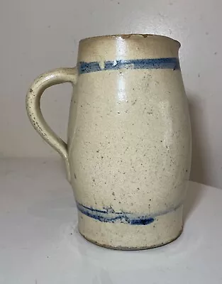 Antique 1800's Handmade Stoneware Salt Glazed Pitcher Pottery Jug Vase W/ Handle • $298.99