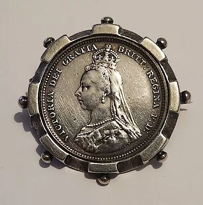 Silver 1887 Shilling Coin Queen Victoria Brooch 11.2g Nice Example  • £24.99