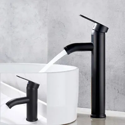 HOT Tall Basin Mixer Tap Bathroom Black Sink Taps Brass Faucet Round Vanity • $15.99