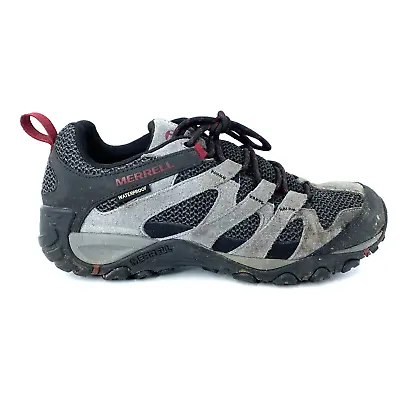 Mens 8.5 Merrell Alverstone Waterproof Hiking Shoes Grey Black Sneakers J84279 • $29.99