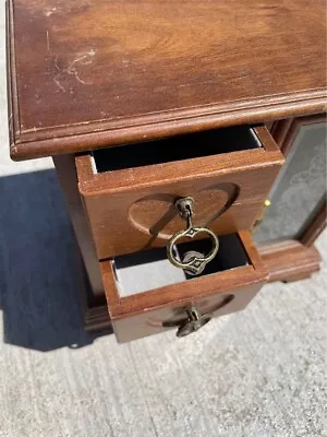 Vintage Wood / Glass Jewelry Holder With Mirror / Spinning Necklace Hanger • $20