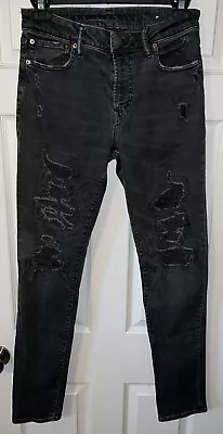 American Eagle Next Level Flex Black Distressed Destroyed Skinny Jeans Men 31 34 • $15.50