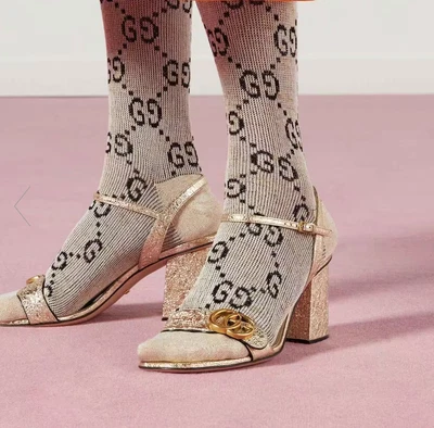 $900 • Buy Gucci Metallic Laminate Leather Mid-heel Sandal - BNIB - Size 35.5