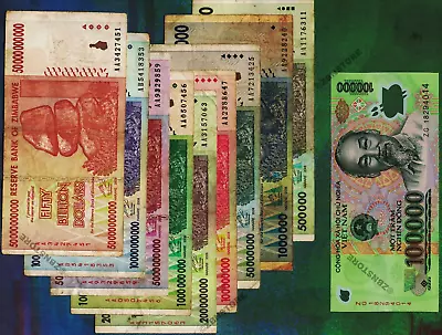 100000 Vietnam Dong Banknote + Zimbabwe Set 500000 To 50 Billion Dollars 2008 • $47.99