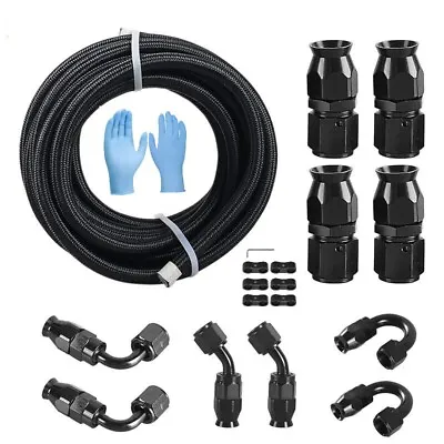6AN - AN6 Black 3/8 Nylon E85 PTFE Fuel Line 20ft Fittings Hose End Kit For E85 • $77.90